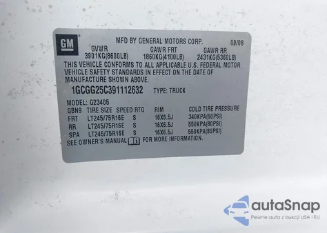 2009 Chevrolet Express 2500 Work Van from USA, damaged, VIN 1GCGG25C391112632